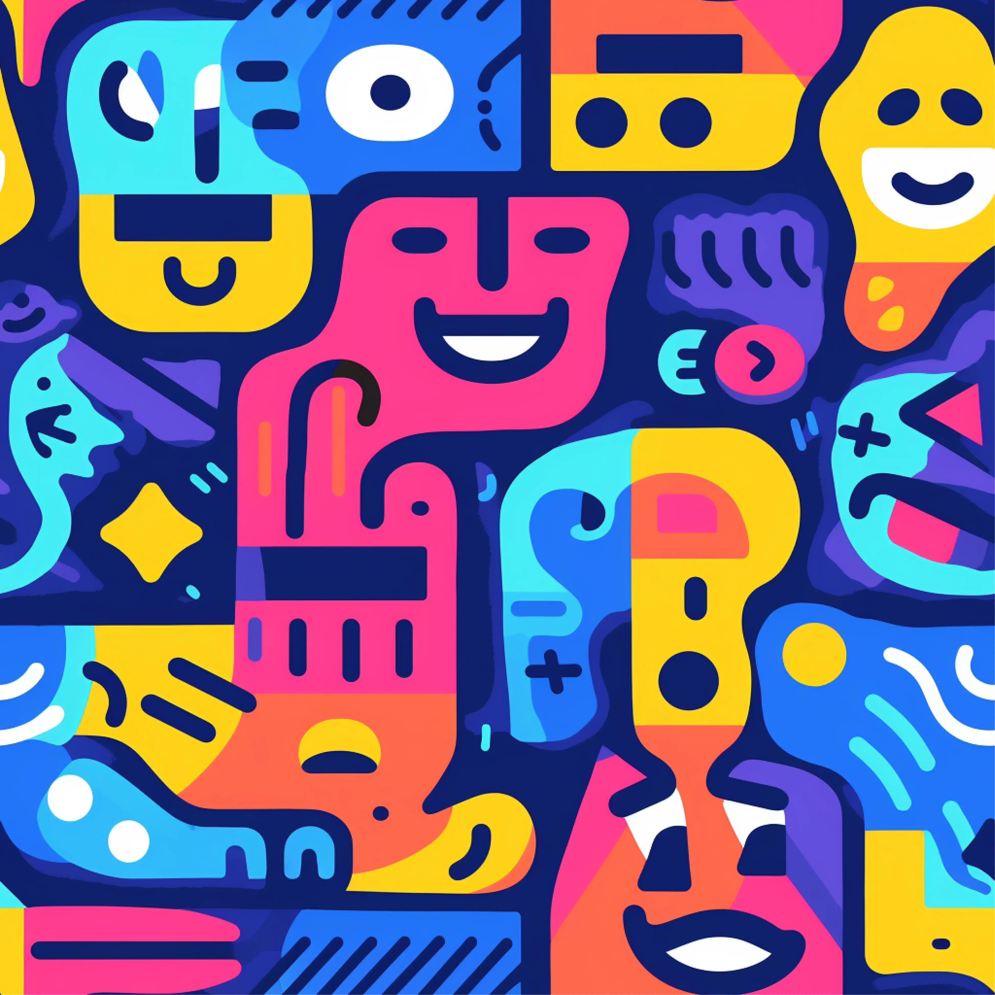 Illustration representing many avatars taking part in a language exchange event